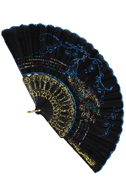 VENTAGLIO RICAMATO NERO-CELESTE